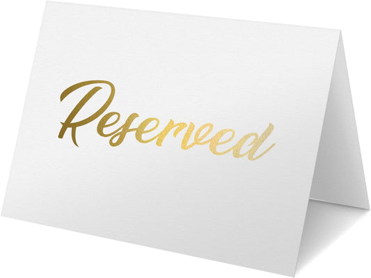 10 Pack Gold Reserved Table Signs for Wedding Party Restaurant - Double Sided Reserved Table Signs - Gold Reserved Signs for Tables - Gold Table Reserved Cards - White Paper Reserved Table Tent Card