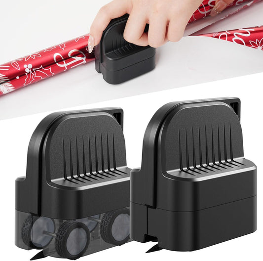 2Pcs Wrapping Paper Cutter, Gift Wrap Cutter with 2 Replaceable Blade 4 Wheels Compact Christmas Gift Wrapping Paper Roll Cutter Tool Black - (color: Black)