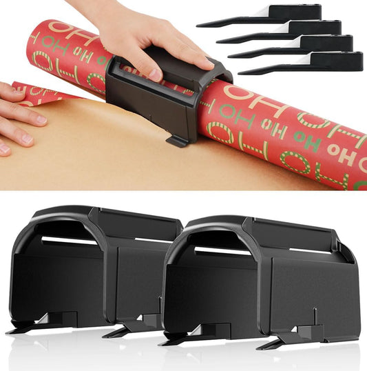 2pcs Wrapping Paper Cutter with 4 Replaceable Blade Set Heavy Duty Paper Cutters for Crafting Classroom Home Birthday Christmas Gift Wrap Cutter Tool Tube Dispenser Slicer Black Paper Cutter - (color: Black)