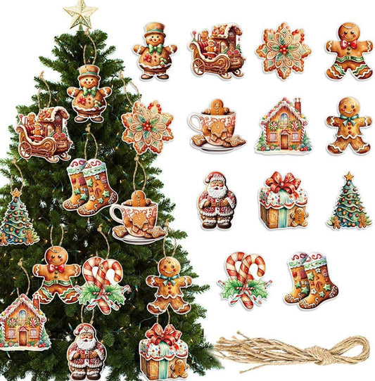 12 PCS Gingerbread Man Ornaments for Christmas Tree, Double Sided Version Assorted Paper Gingerbread Figurines Ornaments, Christmas Tree Hanging Decorations - (size: 12)