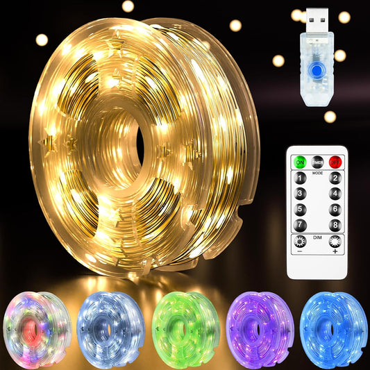 100-LED Fairy Lights with Remote & Timer, 33FT Waterproof USB Fairy String Lights, Plug in Twinkle Lights for Bedroom, Christmas Lights 8-Modes Outdoor Indoor Decor Party (Warm White) - (color: Warm White, size: 100LED)