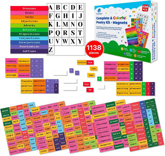 1138 PCS Colorful & Complete Poetry Magnets Kit, Word Magnets for Fridge, Poem Magnets, Magnetic Words for Fridge, Sentence Building, Poetry Tiles Magnets, Create Poems, Conversations - Simply Magic - ()