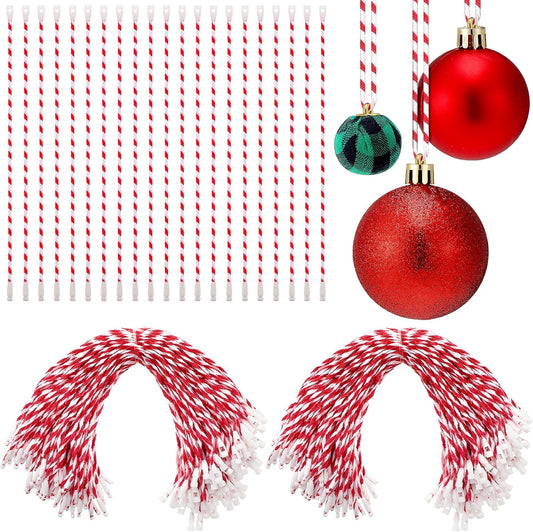 300 Pieces Christmas Ornaments Hanger String Snap Xmas Locking Fabric Hangtag Ropes for Holiday Party Hanging Decoration (Red, White) - (color: Red, White)