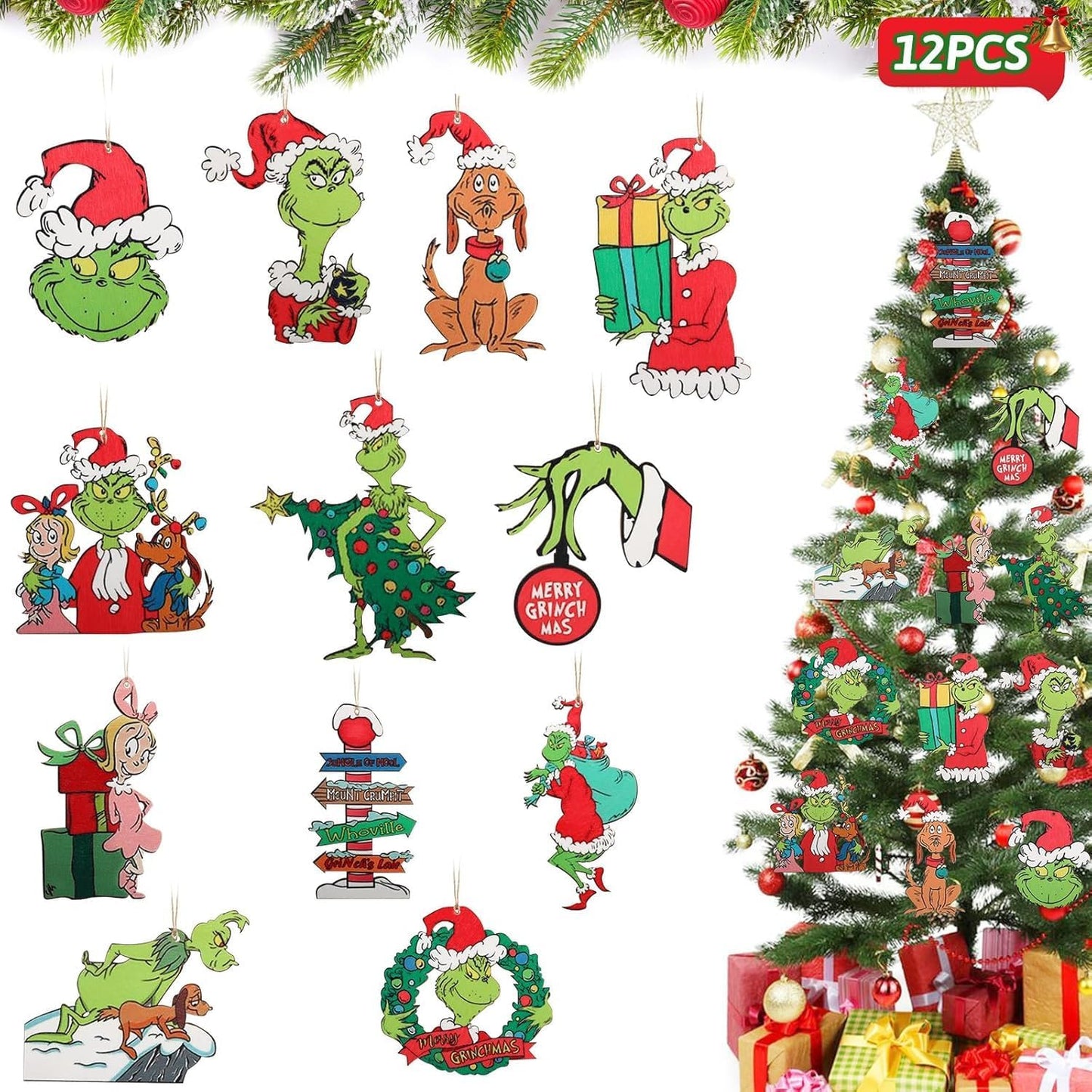 12PCS Christmas Tree Ornaments, Cute Wooden Hanging Ornaments for Christmas Tree - Christmas Tree Decorations Decor Indoors Home Party