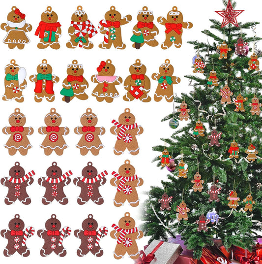 24 Pieces Gingerbread Ornaments for Christmas Tree Decorations Mini Cooking Gingerbread Man Candy Canes Christmas Ornaments Hanging Decor for Holiday Christmas Tree Decor Party Supplies